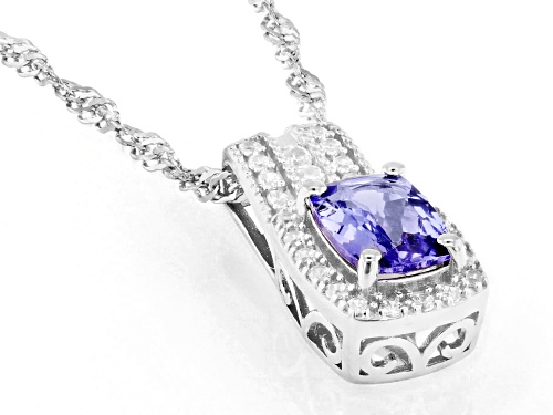 0.77ct Tanzanite With 0.21ctw White Zircon Rhodium Over Sterling Silver Pendant with Chain