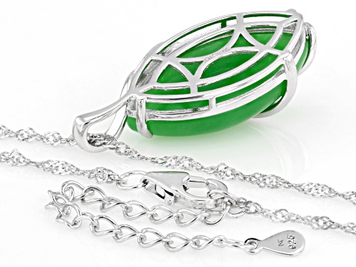 25x13mm Marquise Green Jadeite Rhodium Over Sterling Silver Pendant with Chain
