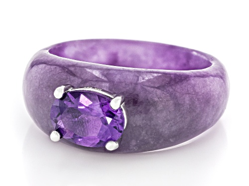 Purple Jadeite with 1.02ct Amethyst Rhodium Over Sterling Silver Ring - Size 6