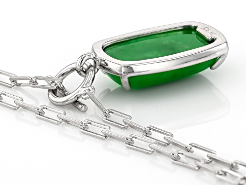 20x12mm Green Jadeite Rhodium Over Sterling Silver Necklace - Size 18
