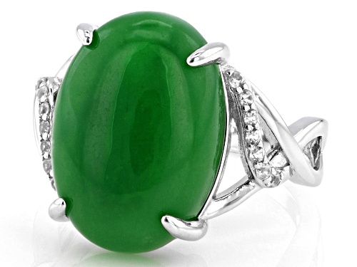 17x12mm Green Jadeite With 0.06ctw White Zircon Rhodium Over Sterling Silver Ring - Size 7