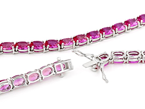 50.87ctw Lab Created Pink Sapphire Rhodium Over Sterling Silver Tennis Necklace - Size 18