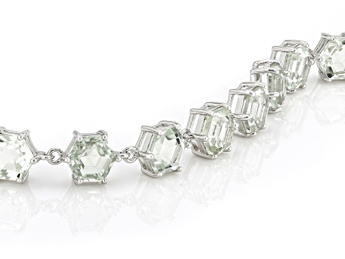 18.78ctw Hexagon Prasiolite Rhodium Over Sterling Silver Bracelet - Size 8