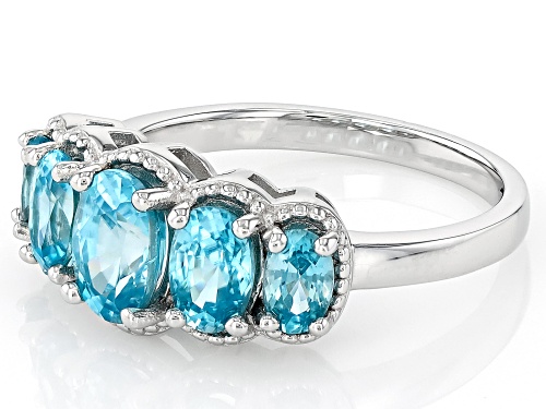 3.11ctw Oval Blue Zircon Rhodium Over Sterling Silver Ring - Size 9