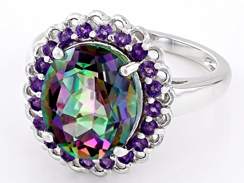 4.00ct Multi-Color Quartz with 0.36ctw African Amethyst Rhodium Over Sterling Silver Ring - Size 8