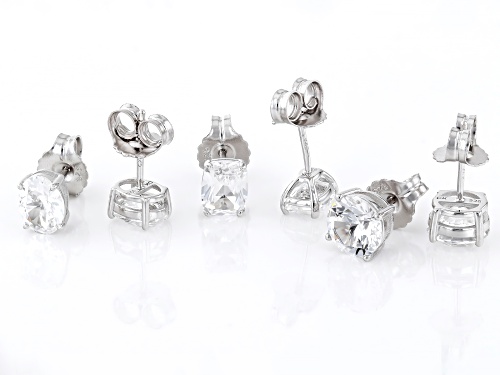 9.76ctw Lab Created White Sapphire Rhodium Over Sterling Silver Earrings Set