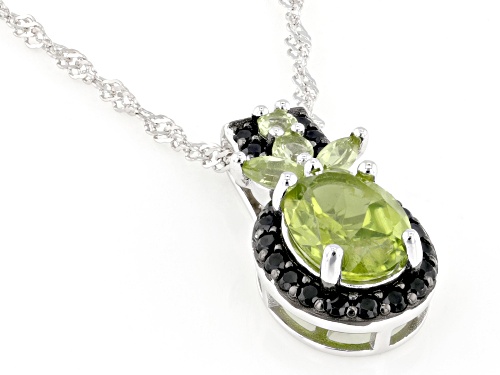 1.91ctw Manchurian Peridot™ with 0.32ctw Black Spinel Rhodium Over Sterling Silver Pendant/Chain