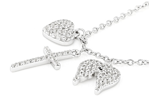 0.35ctw Round Lab Created White Sapphire Rhodium Over Sterling Silver Hearts & Cross Charm Necklace - Size 20