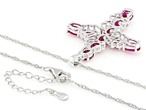 7.23ctw Lab Created Ruby Rhodium Over Sterling Silver Pendant with Chain