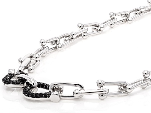 0.61ctw Black Spinel Rhodium Over Sterling Silver Stirrup Link Necklace - Size 18