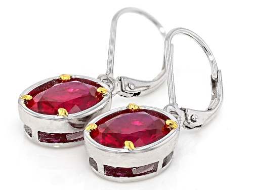 5.17ctw Lab Created Ruby Rhodium and 18k Yellow Gold Over Sterling Silver Two-Tone Earrings