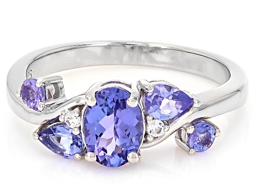 1.02ctw Tanzanite with 0.03ctw White Zircon Platinum Over Sterling Silver Ring - Size 10