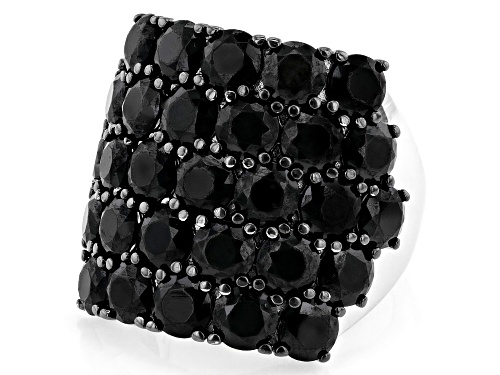 11.83ctw Round Black Spinel Rhodium Over Sterling Silver Ring - Size 7
