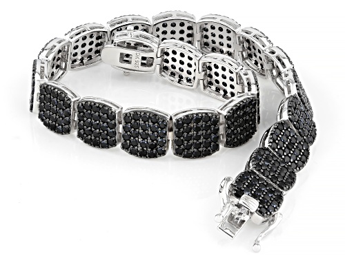 9.78ctw Round Black Spinel Rhodium Over Sterling Silver Bracelet - Size 7.25