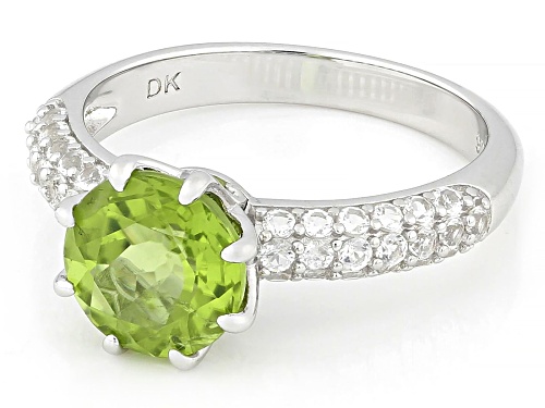 1.70ct Manchurian Peridot™ with 0.55ctw White Topaz Rhodium Over Sterling Silver Ring - Size 7