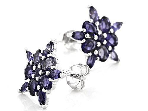 1.95ctw Oval, Marquise and Round Iolite Rhodium Over Sterling Silver Cluster Earrings