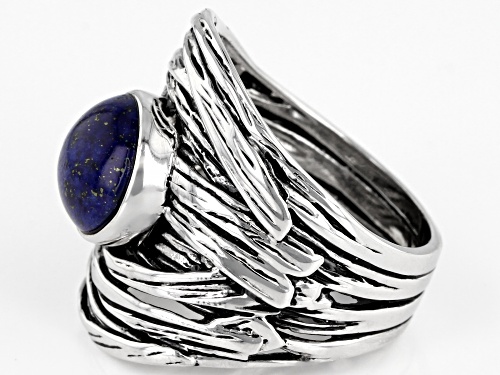 9MM ROUND CABOCHON LAPIS LAZULI RHODIUM OVER STERLING SILVER SOLITAIRE RING - Size 9