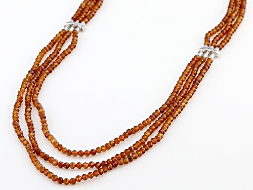 108.36ctw faceted round hessonite garnet beads, three strand sterling silver necklace - Size 19