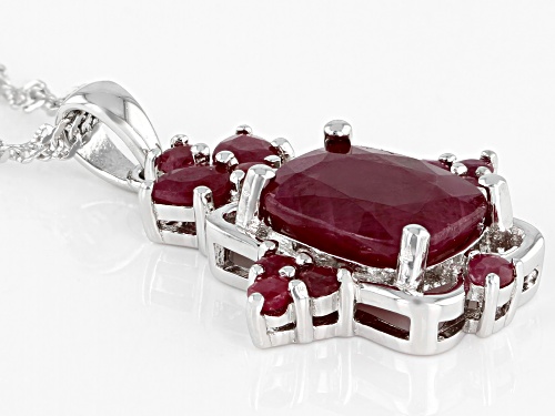 4.76ctw Rectangular Cushion, Pear Shape and Round  Indian Ruby, Rhodium Over Silver Pendant W/Chain