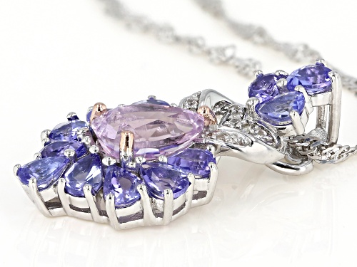 1.65ct Kunzite with 1.63ctw Tanzanite and .07ctw White Zircon Rhodium Over Silver Slide with Chain