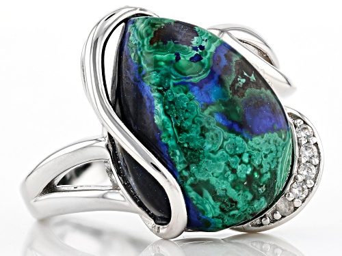 16x12mm Pear Shape Azurmalachite With .05ctw White Zircon Rhodium Over Sterling Silver Ring - Size 7