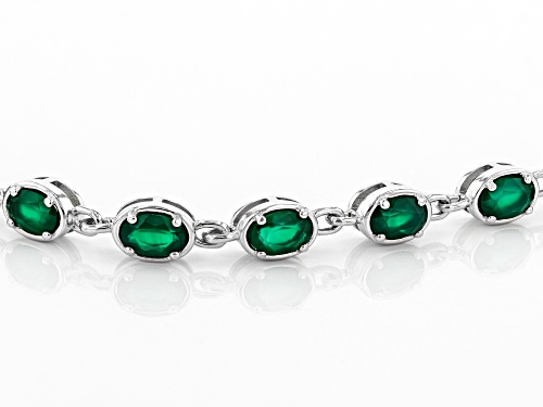6x4mm Oval Green Onyx Rhodium Over Sterling Silver Bracelet - Size 7.25