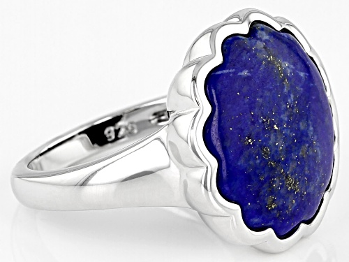16x16mm Fancy Shape Lapis Lazuli Solitaire Rhodium Over Sterling Silver Ring - Size 8