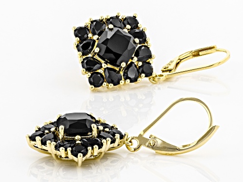 5.94CTW MIXED SHAPES BLACK SPINEL 18K YELLOW GOLD OVER STERLING SILVER EARRINGS