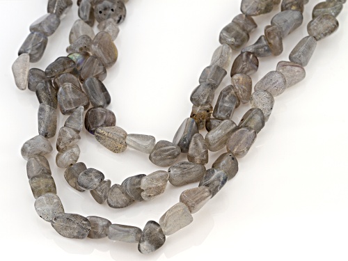 Labradorite bead, 3-row rhodium over sterling silver necklace. - Size 18
