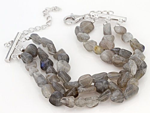Labradorite bead, rhodium over Sterling Silver 3-Row Bracelet - Size 7.5