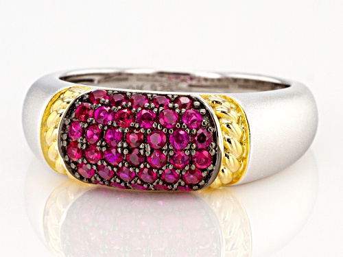.61ctw Round Lab Created Ruby Rhodium & 18K Gold Over Silver Two-Tone Satin Finish Band Ring - Size 7