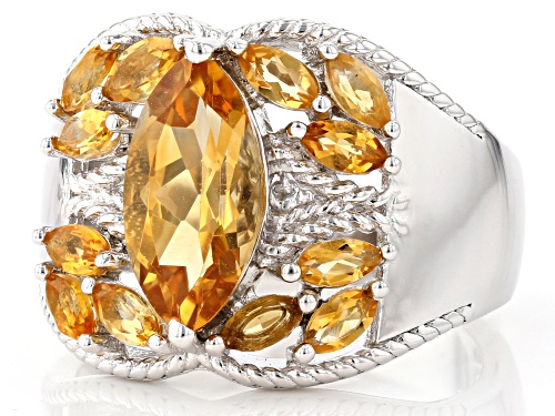 2.57ctw Marquise Golden Citrine Rhodium Over Sterling Silver Band Ring - Size 9