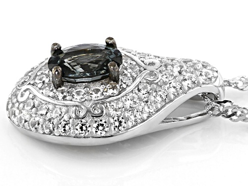 .76ct oval platinum color spinel & .96ctw white zircon rhodium over sterling silver pendant w/chain