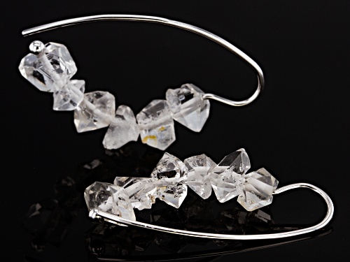 Free-Form Doubly Terminated White Quartz Crystal Rhodium Over Sterling Silver Threader Earrings