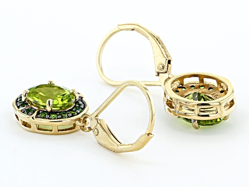 2.31ctw Oval Manchurian Peridot™ with .19ctw Russian Chrome Diopside 18k Gold Over Silver earrings