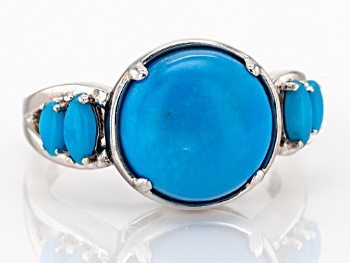 11mm Round & Marquise Cabochon Sleeping Beauty Turquoise Rhodium Over Sterling Silver Ring - Size 8