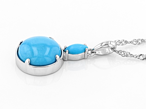11mm Round & 6x3mm Marquise Sleeping Beauty Turquoise Rhodium Over Silver Pendant With Chain