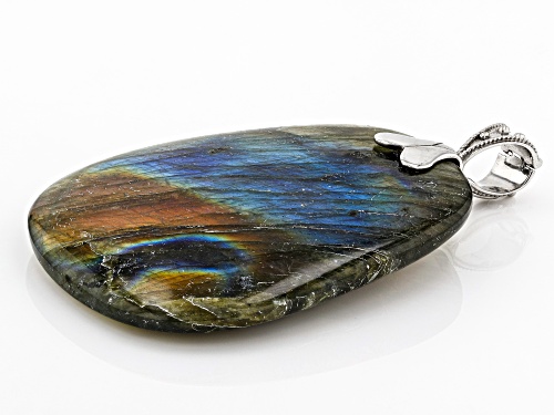 54x40mm Trapezoid Labradorite Rhodium Over Silver Enhancer Pendant