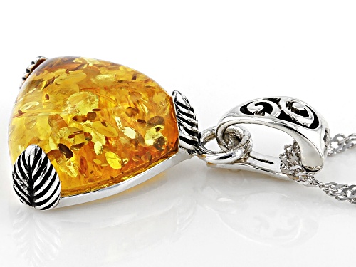 15MM TRILLION CABOCHON AMBER RHODIUM OVER STERLING SILVER SOLITAIRE ENHANCER WITH CHAIN