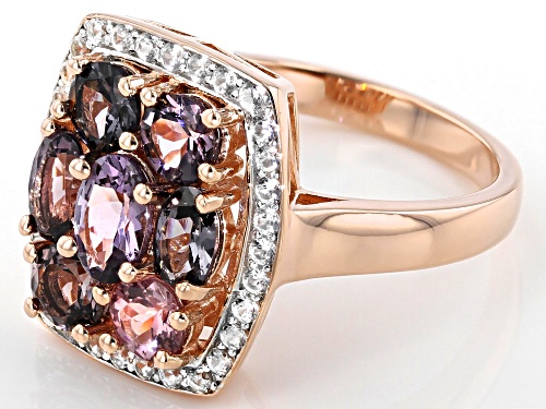 .93ctw Oval & .95ctw Round Multi-Spinel With .41ctw Zircon 18k Rose Gold Over Silver Ring - Size 7