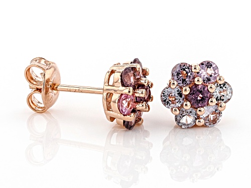 1.67ctw Round Multi-Color Spinel 18k Rose Gold Over Sterling Silver Floral Stud Earrings