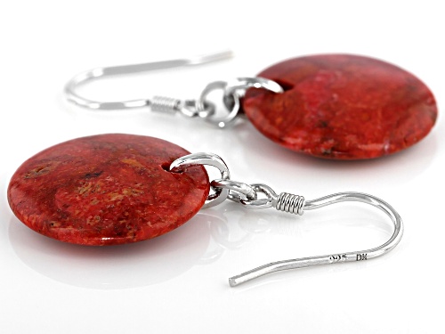 18mm Round Sponge Coral Rhodium Over Sterling Silver Dangle Earrings