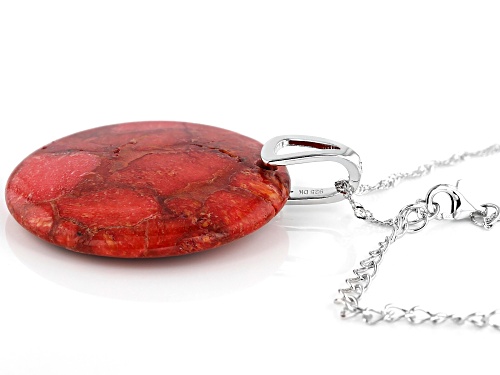 35mm Round Sponge Coral Rhodium Over Sterling Silver Solitaire Pendant With Chain