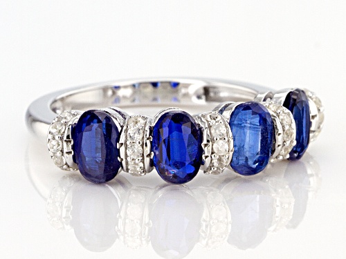 2.18ctw Oval Blue Kyanite With .25ctw Round White Zircon Rhodium Over Silver Band Ring - Size 7