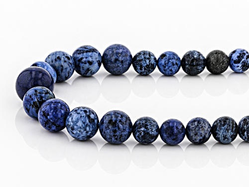 4-12mm Round Dumortierite Rhodium Over Sterling Silver Graduated Bead Necklace - Size 18
