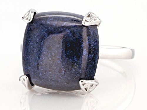 14mm Square Cushion Dumortierite Rhodium Over Sterling Silver Solitaire Ring - Size 7