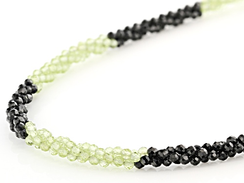 Rondelle Black Spinel and Manchurian Peridot™ Rhodium Over Sterling Silver Bead Necklace - Size 20