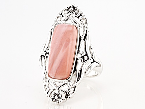 18x7mm Rectangular Cushion Pink Mookaite Sterling Silver Solitaire Ring - Size 7