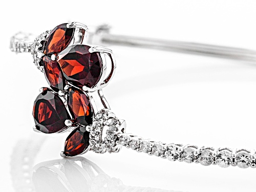7.40ctw Pear Shape And Marquise Vermelho Garnet™, 1.31ctw White Zircon Silver Hinged Bangle - Size 8