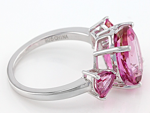 5.94ctw Oval And Trillion Pink Topaz Sterling Silver Ring - Size 12